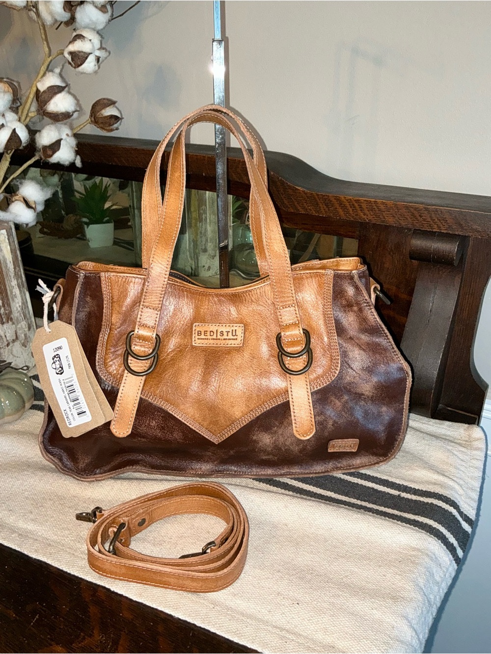 NWT Bed Stu Leather Redrock Crossbody Shoulder Bag Teak Carmel HW MSRP $265